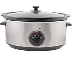COOK-IT Slowcooker 6,5L - Ovale Keramische Binnenpan - 3 Standen - Glazen Deksel - RVS Buitenwand - Eenvoudig schoon te maken