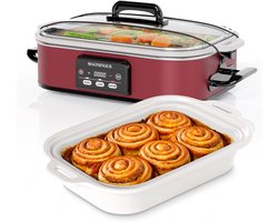 Digitale Slow Cooker - Crockpot Stoofpot - Langzaam Garen - Keramische Binnenpan - 4 Quart Capaciteit - Rood