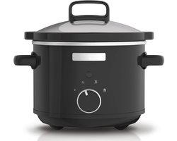 DYNA® Slowcooker met Timer - Crockpot - Snelkookpan - Inclusief Warmhoudfunctie - 2.4 Liter - Zwart- 21cm x 29cm x 28cm; 3.1 kg
