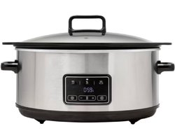 DYNA® Slowcooker met Timer - Stoompan - Crockpot - Inclusief Warmhoudfunctie - Zilver- 25cm x 24cm x 33cm