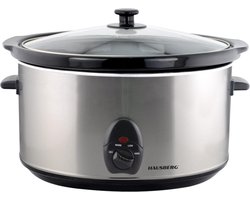 Hausberg HB-1301IN Slowcooker 6,5L – RVS – 320W – 3 Warmtestanden & Warmhoudfunctie – Glazen Deksel – Gezond en Gemakkelijk Koken