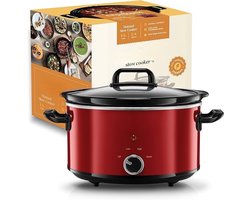 MIRA® Slowcooker met timer - Slowcooker - Crockpot - Rood - ‎24cm x 31cm x 33cm
