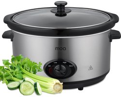 MOA 6,5L Slowcooker met 3 Warmtestanden - Ø 24,5cm - Keramische Binnenpan - Doorzichtige Deksel - Vaatwasserbestendig - BPA-Vrij - RVS