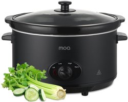 MOA Slowcooker 6,5L - Ø 24,5cm - Keramische Binnenpan - Doorzichtige Deksel - 3 Warmtestanden - Vaatwasserbestendig - BPA-Vrij - Zwart