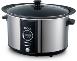 MOA Slowcooker met Timer - 6,5L - Ø 24,5cm - Aluminium Binnenpan - Doorzichtige Deksel - 3 Warmtestanden - Vaatwasserbestendig - BPA-vrij - RVS