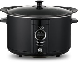 MOA Slowcooker met Timer - 6,5L - Ø 24,5cm - Aluminium Binnenpan - Doorzichtige Deksel - 3 Warmtestanden - Vaatwasserbestendig - BPA-Vrij - Zwart