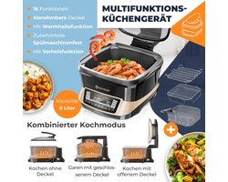 Multifunctionele 8 Liter Keukenapparaat met 16 Programma's: Grillen, Frituren en Stomen