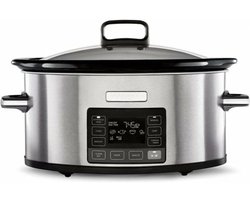 Nexvo® Slowcooker met Timer - Crockpot - Stoompan - Inclusief Warmhoudfunctie - Zwart/Zilver - ‎29cm x 41cm x 25cm