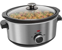 Nexvo® Slowcooker met timer - Slowcooker - Crockpot - Zilver - 24cm x 31cm x 18cm