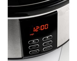 RVV® Slowcooker met Timer - Crockpot - Stoompan - Inclusief Warmhoudfunctie - 6 Liter - Roestvrij staal - 40cm x 32cm x 24cm