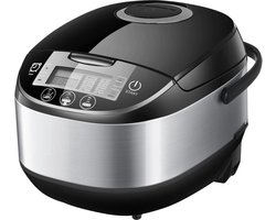 Slowcooker met Timer - Keramische Binnenpan - Hotpot - Rijstkoker met Stoom- en Warmhoudfunctie - Multicooker met Antiaanbaklaag Binnenpan - Geborsteld Zwart
