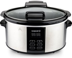 Slowcooker met Timer - Sudderpan Elektrisch - Maaltijden Bereiden - Uitneembare Keramische Pan - 6 Liter - RVS