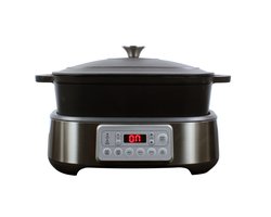 Wartmann Slowcooker - PFAS Vrij - 6 in 1 Multicooker - Gietijzeren Pan - 5,5 liter inhoud - Geschikt voor gasformuis - Stoomfunctie - Ovenbestendig - WM-2401