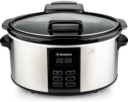 Westinghouse Slowcooker – 6,5L – RVS – Keramische Binnenpan – Warmhoudfunctie – Timer – Zwart