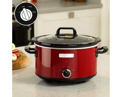 Zyrex® Slowcooker met Timer - Crockpot - Stoompot - RVS - Inclusief Warmhoudfunctie - Rood - 30cm x 22cm x 30cm; 3kg