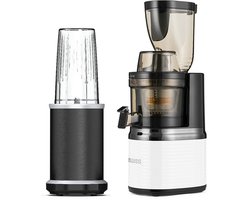 4Swiss BM202 Slow Juicer + Blender NB102, Reverse-functie, 200 Waat, XXL-opening, EasyClean, 2x beker 700 ml (totale inhoud 1000 ml), Wit