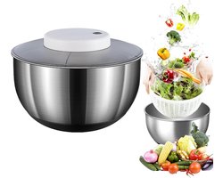 JAOGAUS Elektrische slacentrifuge, 4,8 liter, USB-oplaadbaar, fruit- en groentedroger, automatische sla- en groentedroger voor versheid, snel en efficiënt, ideaal voor keuken