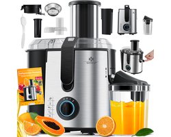 KESSER® Slowjuicer - Sapcentrifuge voor Fruit en Groenten 1100W Sap Juicer met 2000ml Pulpcontainer en 1000ml sapreservoir - Zilver