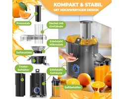 KESSER® Slowjuicer - Sapcentrifuge voor Fruit en Groenten 1100W Sap Juicer met 2000ml Pulpcontainer en 1000ml sapreservoir - Zwart
