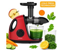Klausberg Slow Juicer KB-7865 met pulpreservoir – 150W | Stille Juicer voor Groente, Fruit & Kruiden – BPA-vrij – Kersenrood - 700ml