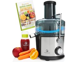 Nutrilovers *testwinnaar* QUICK-JUICER roestvrijstalen fruit- en groentepapcentrifuge I XXL inzetstuk voor het persen van hele vruchten, 800W, 2 snelheden, BPA-vrij incl. drinkfles + receptenboek & app