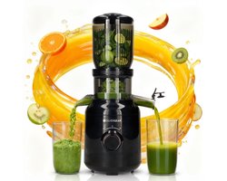 Slowjuicer XL 1000ml - Stille Sapcentrifuge - Voor Groenten en Fruit - 104mm Vulopening XXL - Fruitpers - Sapmachine - Citruspers Electrisch - Zwart - Silvergear