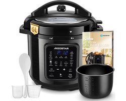 Aigostar Derrick Black - Pressure Multicooker - 6 Liter - Snelkookpan - Slow Cooker - Rijstkoker - Stomer - Zwart