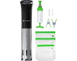 KitchenBrothers Sous Vide Stick - Complete Set - met Kookboek en Zakken - tot 95°C - 1200W - Zwart/RVS