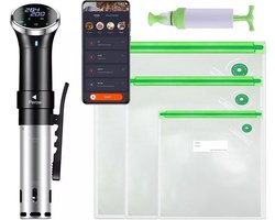 Perow Sous Vide Stick – Inclusief Wi-Fi en App – Inclusief Vacuum set - Slow Cooker – Smart Slowcooker – Sous Side Zakken - Zwart/RVS