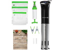 RFWR® Sous Vide Stick - Compleet Set met Kookboek en Zakken - tot 95°C - 1200W - Zwart/RVS