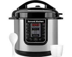 Savoré Kitchen Pressure Cooker 6L – Tot 6 Pers. – PFAS-vrij – 29 × 33,5 cm – Snelkookpan, Rijstkoker, Slowcooker, Stomer, Sous-vide & Multicooker