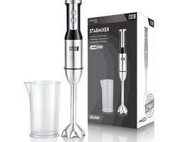 1000 W staafmixer roestvrij staal - met spatbescherming en 8 standen plus turbo | hoogwaardige pureerstaaf roestvrij staal en mixstaaf | keuken toverstaf | handblender roerstaaf stick - mixer 1000 watt