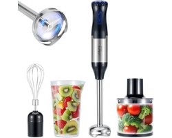 4-in-1 Staafmixer Set - Blender - 5 versnellingen en turbolader - RVS handmixer met garde, maatbeker en hakkom - 1000W - Comforthandgreep - Zwart