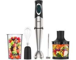 6-in-1 Staafmixer 1000W - Set - 20 Snelheden - Hakmolen, Melkopschuimer, Garde & Maatbeker - RVS - Aviro