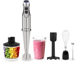 AoraKitchen Staafmixer Set - 6 Delig - Incl. Receptenboek - 1000W - Turbo - Melkopschuimer - Hakmolen - Maatbeker - Garde