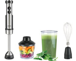 Bourgini Staafmixer - 4-delige Krachtige RVS Staafmixer set -20 snelheden - Garde - Hakmolen 600ml - Maatbeker 800ml - 1500W