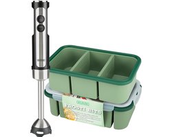 Bourgini Staafmixer Set met Frosti Bits Vershoudbakjes– Soep en Saus Prep set – 2 Siliconen Meal Prep Bakjes en 4-delige Staafmixer Set