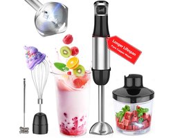 De Warenloods - 5-in-1 Staafmixer Set - Met Hakmolen, Garde en Melkopschuimer - Blender - Handmixer - 5 Snelheden - RVS - Zwart