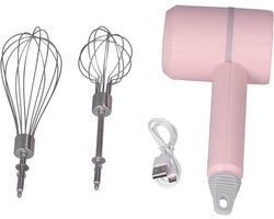 Draadloze Elektrische Handmixer met Roestvrijstalen Garde - Multifunctionele Staafmixer in Roze