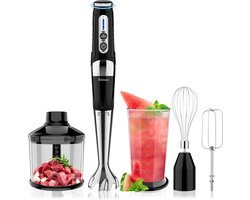 Draadloze Staafmixer Set 4-in-1: Oplaadbaar, 21 Snelheden, Hakmolen, Garde & Mixer