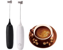 Draagbare Roerstaaf Set (2 Stuks) - RVS + Melkschuimfunctie + Batterijbewerking - Drankenmenger / Koffiemixer / Cappuccino Gadget - Ideaal voor Latte, Matcha, Warme Chocolademelk & Cadeau