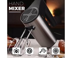 Handmixer Elektrische handgarde, 1000W roestvrijstalen handmixers voor bakken, Turbo Boost/zelfregelende snelheid + 5 snelheden + uitwerpknop + 4 roestvrijstalen accessoires voor eenvoudig kloppen van deeg en room