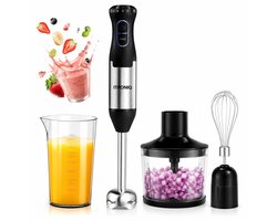 ITRONIQ Staafmixer 4-in-1 1000W - Multifunctioneel Handmixer Met Hakmolen, Garde en Maatbeker - 5 Snelheden - RVS - Zwart/Zilver