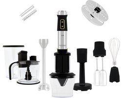JAP Appliances ForceBlend F3 - 7in1 Staafmixer set (1500W) - Inclusief foodprocessor, maatbeker, spiraalsnijder, garde en klopper - Voor soep, vlees, smoothies en baby hapjes - Zwart/RVS
