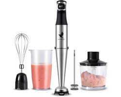 NovaWare® Staafmixer – 6-in-1 Staafmixer Set – 1100W - Met Hakmolen, Garde, Melkopschuimer & Maatbeker – RVS