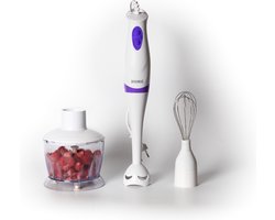 Royalty Line® SMS250 3 In 1 Staafmixer - 250W - Staafmixer Met Hakmolen en Garde - 2 Snelheden - Wit / Paars