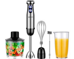 Safecourt Kitchen Staafmixer 6-in-1 set – Inclusief Hakmolen, garde, melkopschuimer & Maatbeker – krachtig & vaatwasserbestendig – 20 snelheden + turbofunctie – 1000W – PFAS-vrij