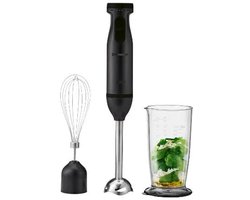 SILVERCREST® Staafmixerset 600 W - Snelheidsniveaus: traploos instelbaar - Turbofunctie: voor krachtig pulseren - 700 ml Maatbeker - Set: staafmixer, mixvoet, garde, maatbeker met deksel - Inclusief 5 inspirerende receptideeën - Zwart