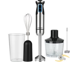 Staafmixer RVS 6-in-1 Staafmixer Set - Titanforce 1000W - 860ml Hakmolen - Melkopschuimer - 600ml Maatbeker - Garde - RVS - Siliconen Handvat - Incl. Leuk Ebook - Coopley
