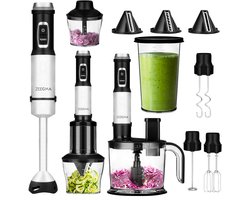 Zeegma Handy – Staafmixer Set 10in1 – 1500W – Titanium Messen – Blender – Mixer – Hakmolen Electrisch – Spiralizer – Schijven – Rasp – Kneder – Klopper – Melkopschuimer Elektrisch – Smoothie – Sauzen – Soepen – Groenten – Deeg Vaatwasserbestendi
